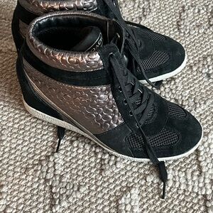 Coach Black and Silver Textured wedge Sneakers